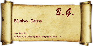 Blaho Géza névjegykártya
